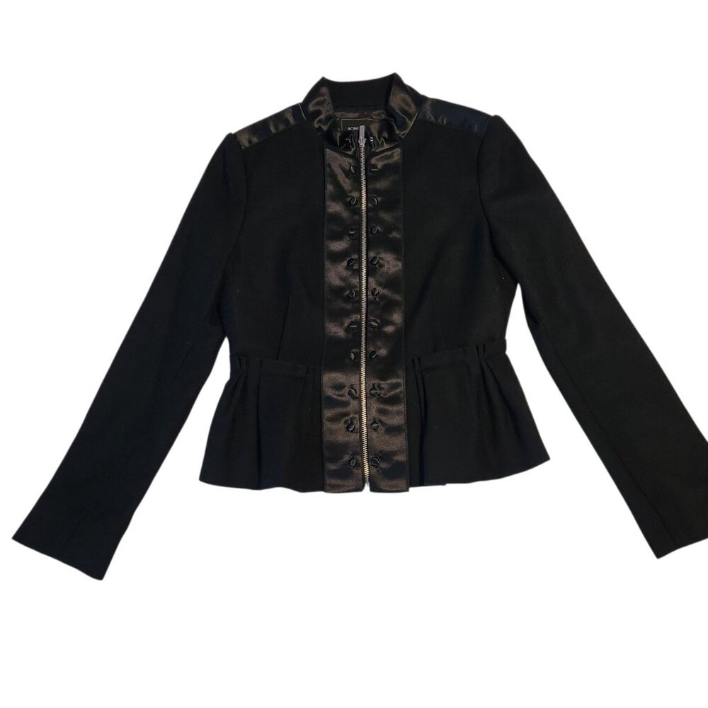 BCBGMAXAZRIA Black Peplum Jacket Satin Button Wool Military Goth Small‎ NEW NWT